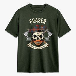 ScotsTee Shop Scottish Fraser (of Lovat) Ancient Crest Tartan T-shirt Alba Skull Style