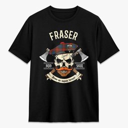 ScotsTee Shop Scottish Fraser (of Lovat) Ancient Crest Tartan T-shirt Alba Skull Style