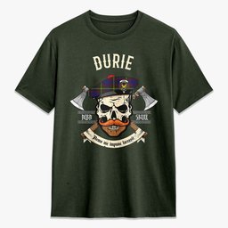 ScotsTee Shop Scottish Durie Crest Tartan T-shirt Alba Skull Style