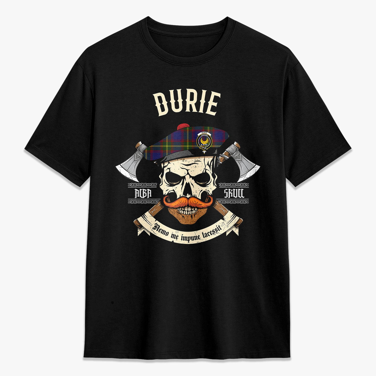 ScotsTee Shop Scottish Durie Crest Tartan T-shirt Alba Skull Style