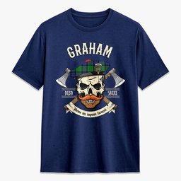 ScotsTee Shop Scottish Graham of Menteith Modern Crest Tartan T-shirt Alba Skull Style