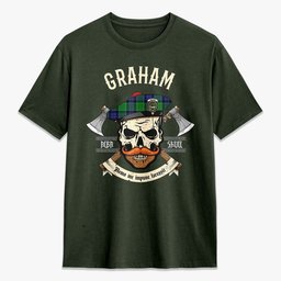 ScotsTee Shop Scottish Graham of Menteith Modern Crest Tartan T-shirt Alba Skull Style