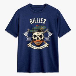 ScotsTee Shop Scottish Gillies Ancient Crest Tartan T-shirt Alba Skull Style
