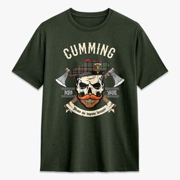 ScotsTee Shop Scottish Cumming Hunting Ancient Crest Tartan T-shirt Alba Skull Style
