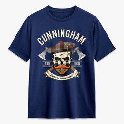 ScotsTee Shop Scottish Cunningham Burgundy Dancers Crest Tartan T-shirt Alba Skull Style