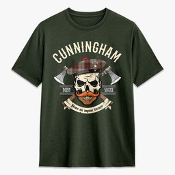 ScotsTee Shop Scottish Cunningham Burgundy Dancers Crest Tartan T-shirt Alba Skull Style