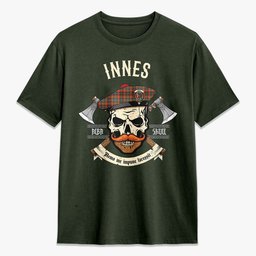 ScotsTee Shop Scottish Innes Ancient Crest Tartan T-shirt Alba Skull Style