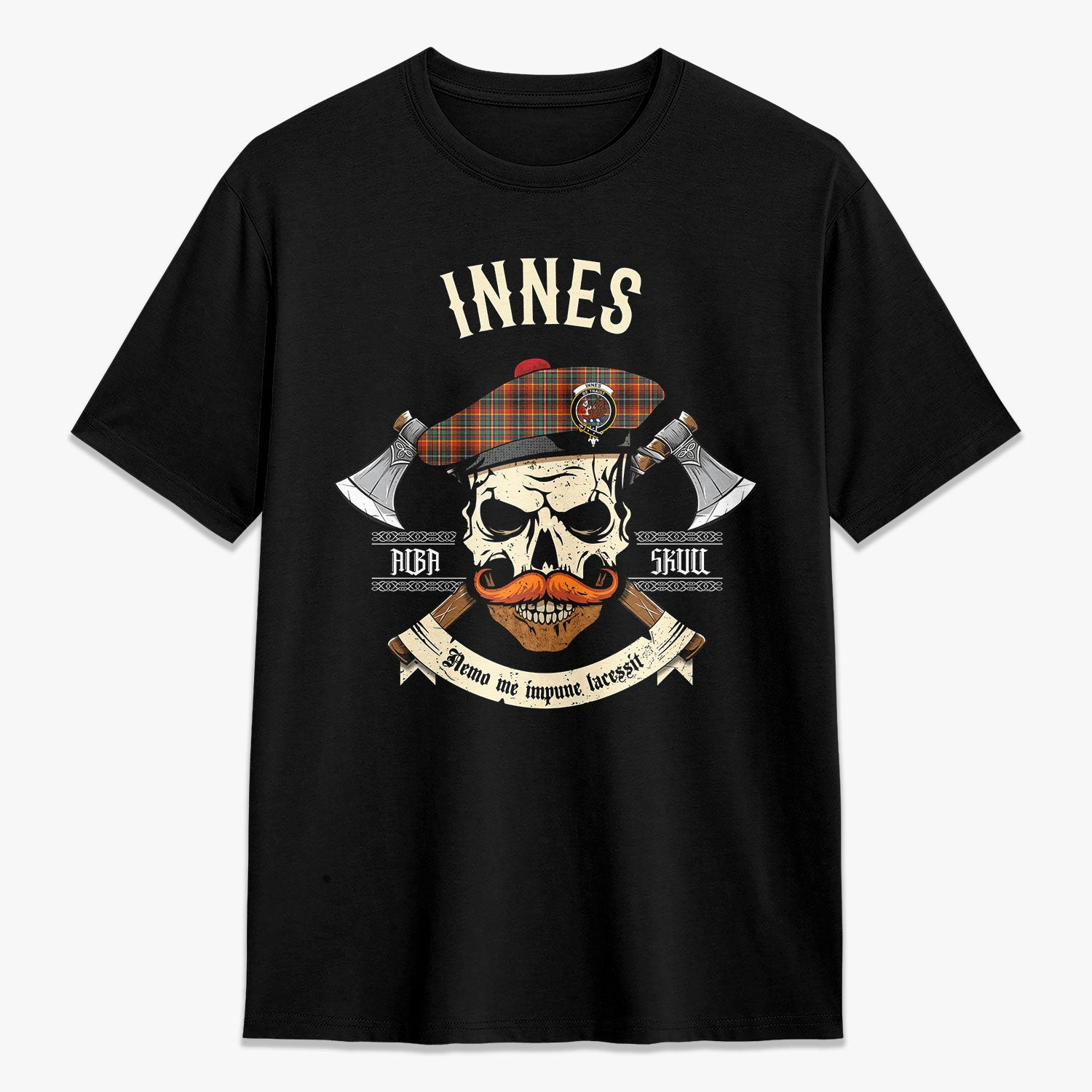 ScotsTee Shop Scottish Innes Ancient Crest Tartan T-shirt Alba Skull Style