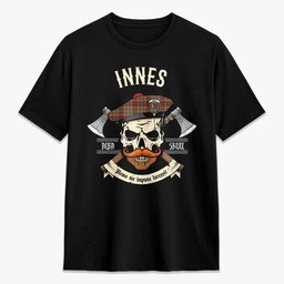 ScotsTee Shop Scottish Innes Ancient Crest Tartan T-shirt Alba Skull Style