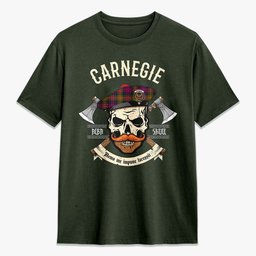 ScotsTee Shop Scottish Carnegie Modern Crest Tartan T-shirt Alba Skull Style