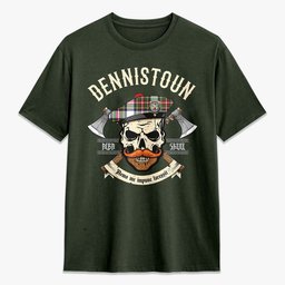 ScotsTee Shop Scottish Dennistoun Crest Tartan T-shirt Alba Skull Style