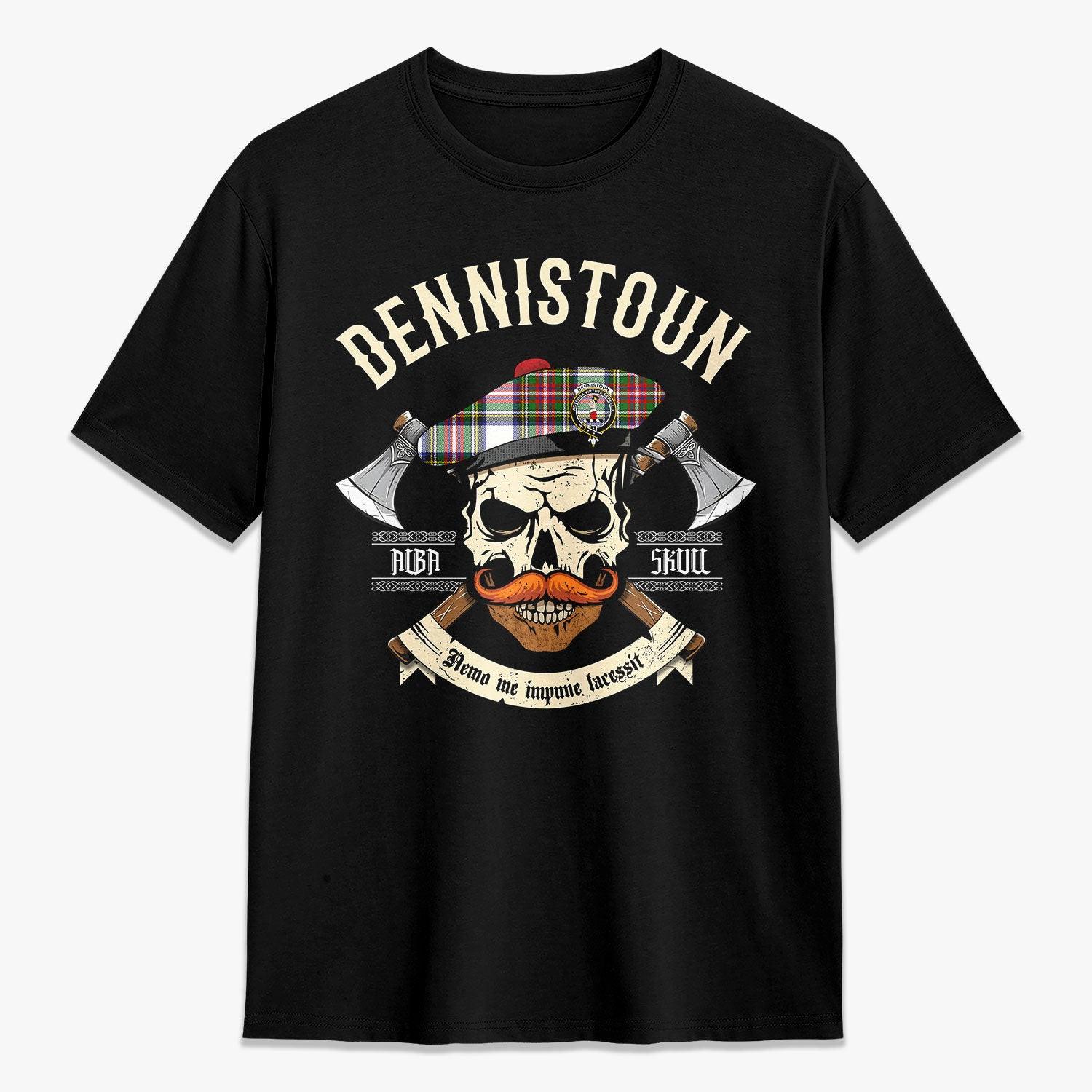 ScotsTee Shop Scottish Dennistoun Crest Tartan T-shirt Alba Skull Style