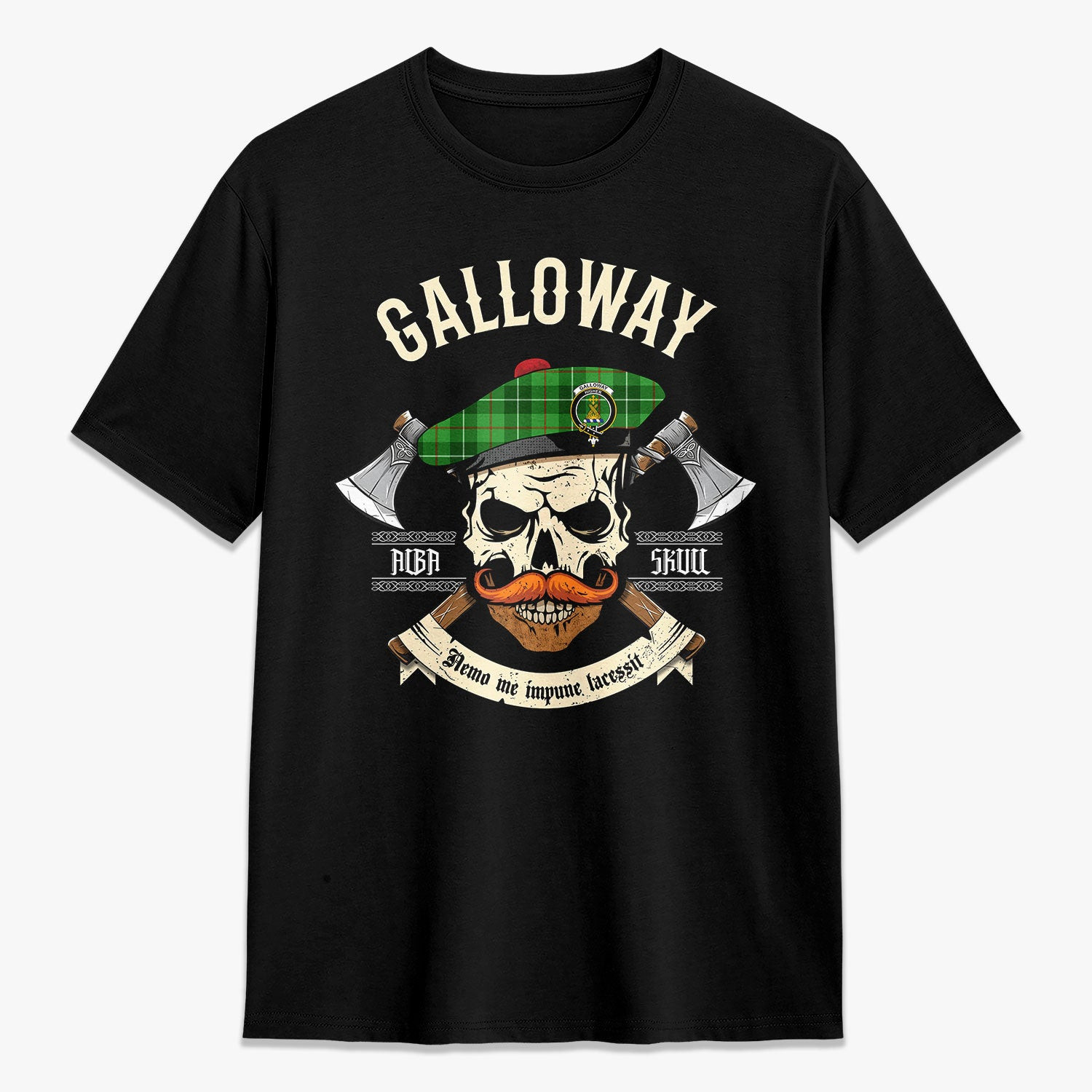 ScotsTee Shop Scottish Galloway District Crest Tartan T-shirt Alba Skull Style