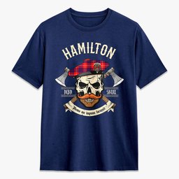 ScotsTee Shop Scottish Hamilton Modern Crest Tartan T-shirt Alba Skull Style