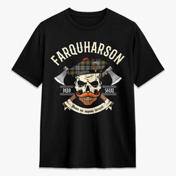 ScotsTee Shop Scottish Farquharson Weathered Crest Tartan T-shirt Alba Skull Style