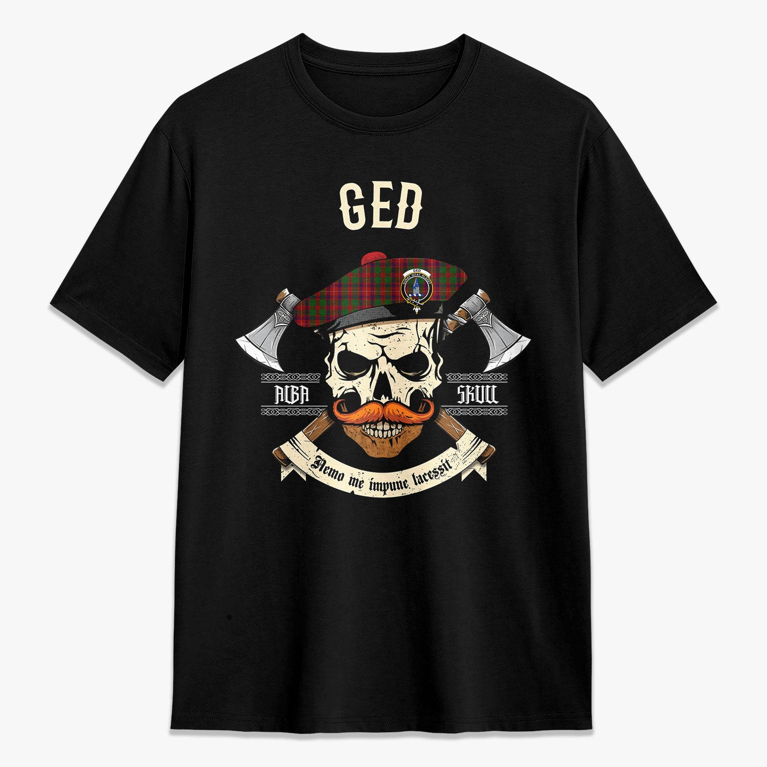 ScotsTee Shop Scottish Ged Crest Tartan T-shirt Alba Skull Style