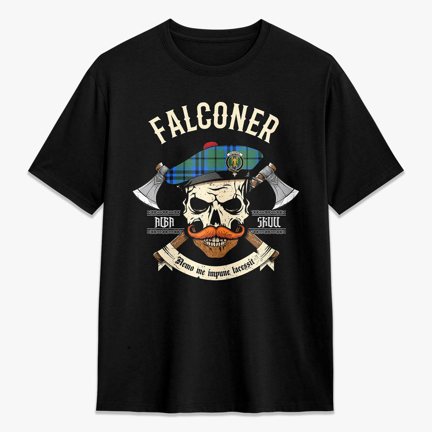 ScotsTee Shop Scottish Falconer Crest Tartan T-shirt Alba Skull Style