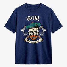 ScotsTee Shop Scottish Irvine Ancient Crest Tartan T-shirt Alba Skull Style