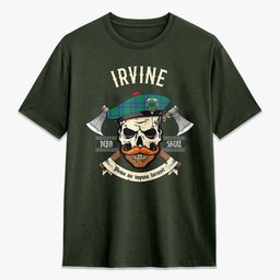 ScotsTee Shop Scottish Irvine Ancient Crest Tartan T-shirt Alba Skull Style