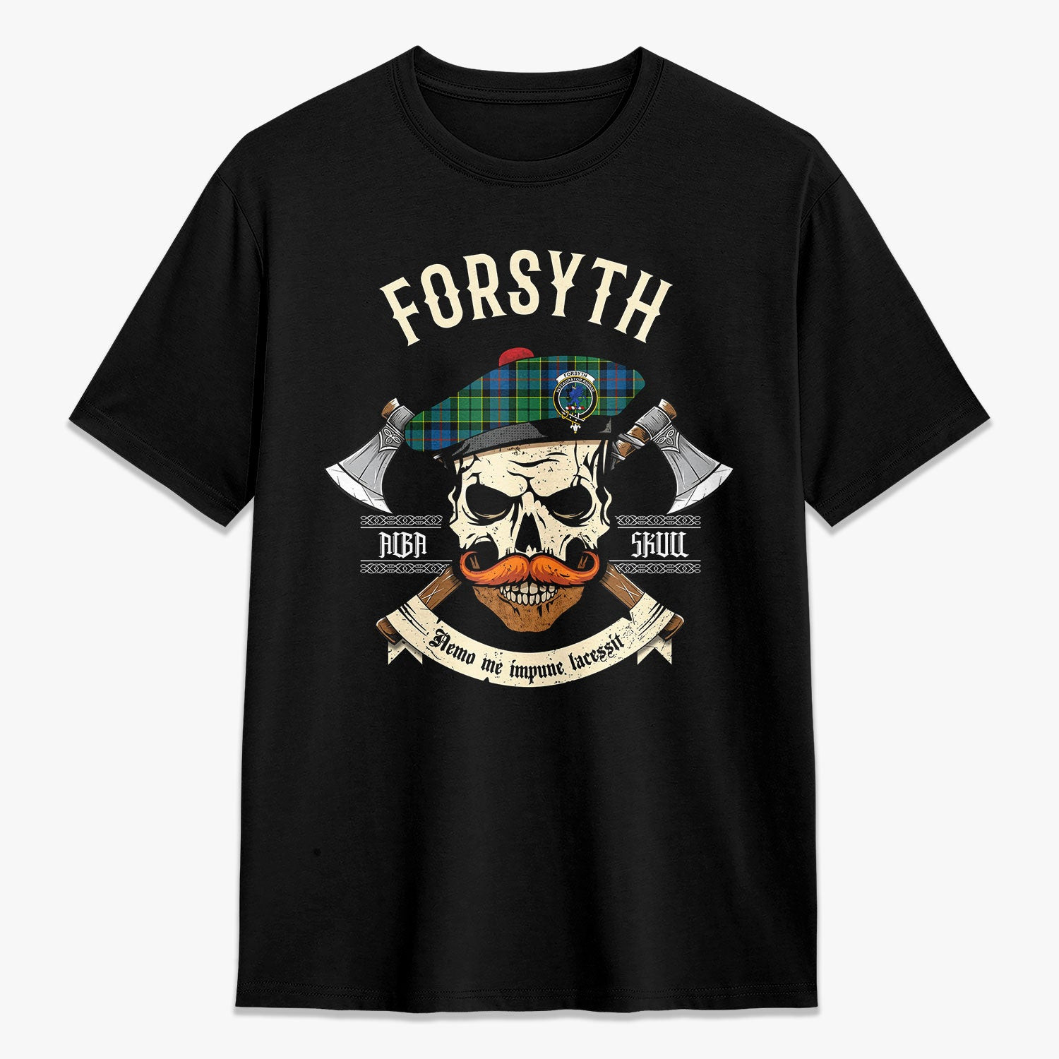 ScotsTee Shop Scottish Forsyth Ancient Crest Tartan T-shirt Alba Skull Style