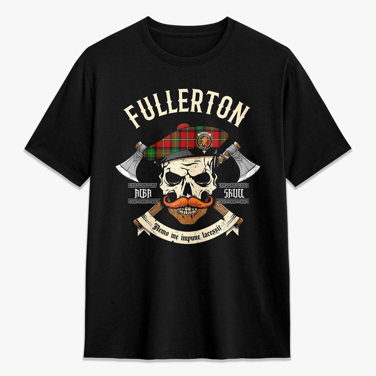 ScotsTee Shop Scottish Fullerton Crest Tartan T-shirt Alba Skull Style