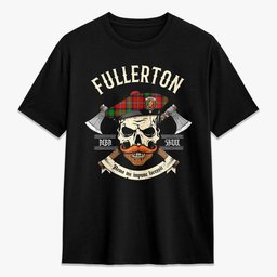 ScotsTee Shop Scottish Fullerton Crest Tartan T-shirt Alba Skull Style