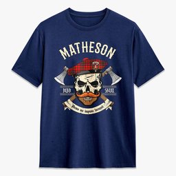 ScotsTee Shop Scottish Matheson Modern Crest Tartan T-shirt Alba Skull Style