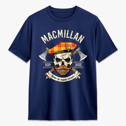 ScotsTee Shop Scottish MacMillan Clan Crest Tartan T-shirt Alba Skull Style