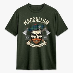 ScotsTee Shop Scottish MacCallum Ancient Crest Tartan T-shirt Alba Skull Style