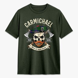 ScotsTee Shop Scottish Carmichael Modern Crest Tartan T-shirt Alba Skull Style