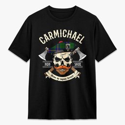 ScotsTee Shop Scottish Carmichael Modern Crest Tartan T-shirt Alba Skull Style