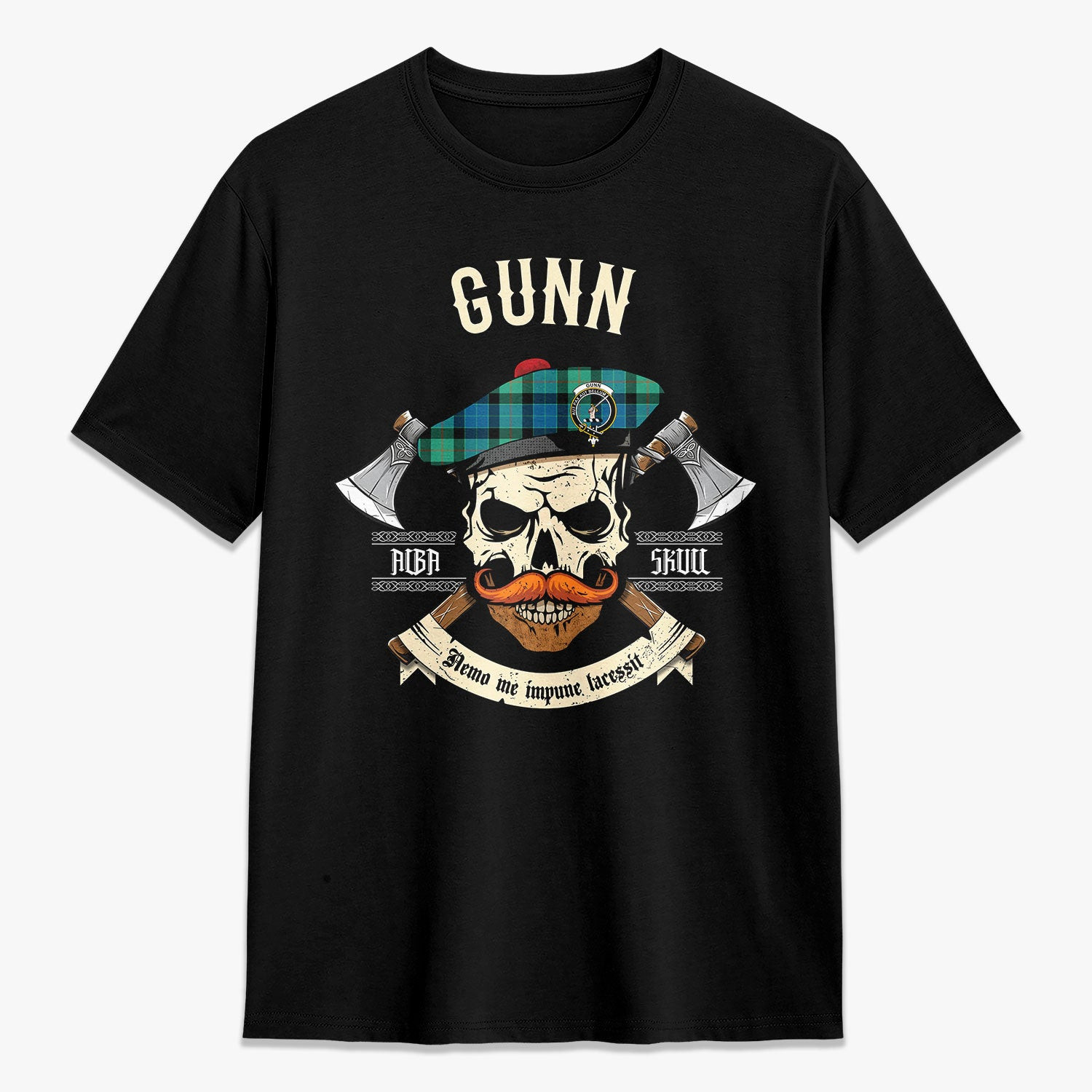 ScotsTee Shop Scottish Gunn Ancient Crest Tartan T-shirt Alba Skull Style
