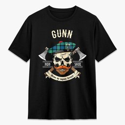 ScotsTee Shop Scottish Gunn Ancient Crest Tartan T-shirt Alba Skull Style