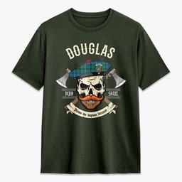 ScotsTee Shop Scottish Douglas Ancient Crest Tartan T-shirt Alba Skull Style