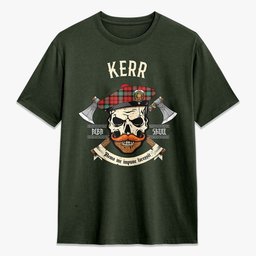 ScotsTee Shop Scottish Kerr Ancient Crest Tartan T-shirt Alba Skull Style