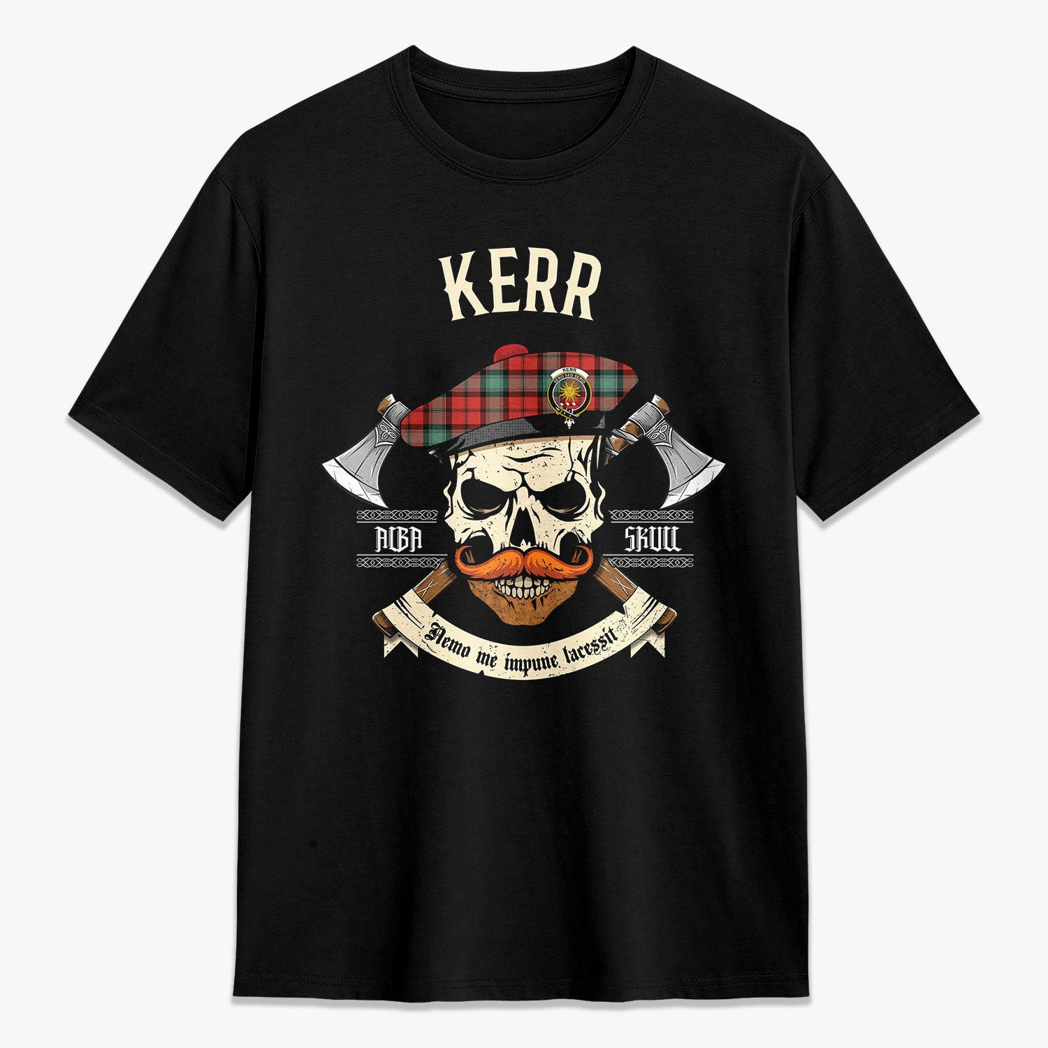 ScotsTee Shop Scottish Kerr Ancient Crest Tartan T-shirt Alba Skull Style