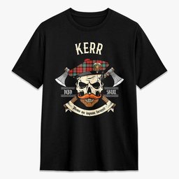 ScotsTee Shop Scottish Kerr Ancient Crest Tartan T-shirt Alba Skull Style