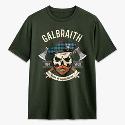 ScotsTee Shop Scottish Galbraith Ancient Crest Tartan T-shirt Alba Skull Style