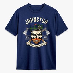 ScotsTee Shop Scottish Johnston Modern Crest Tartan T-shirt Alba Skull Style