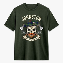 ScotsTee Shop Scottish Johnston Modern Crest Tartan T-shirt Alba Skull Style