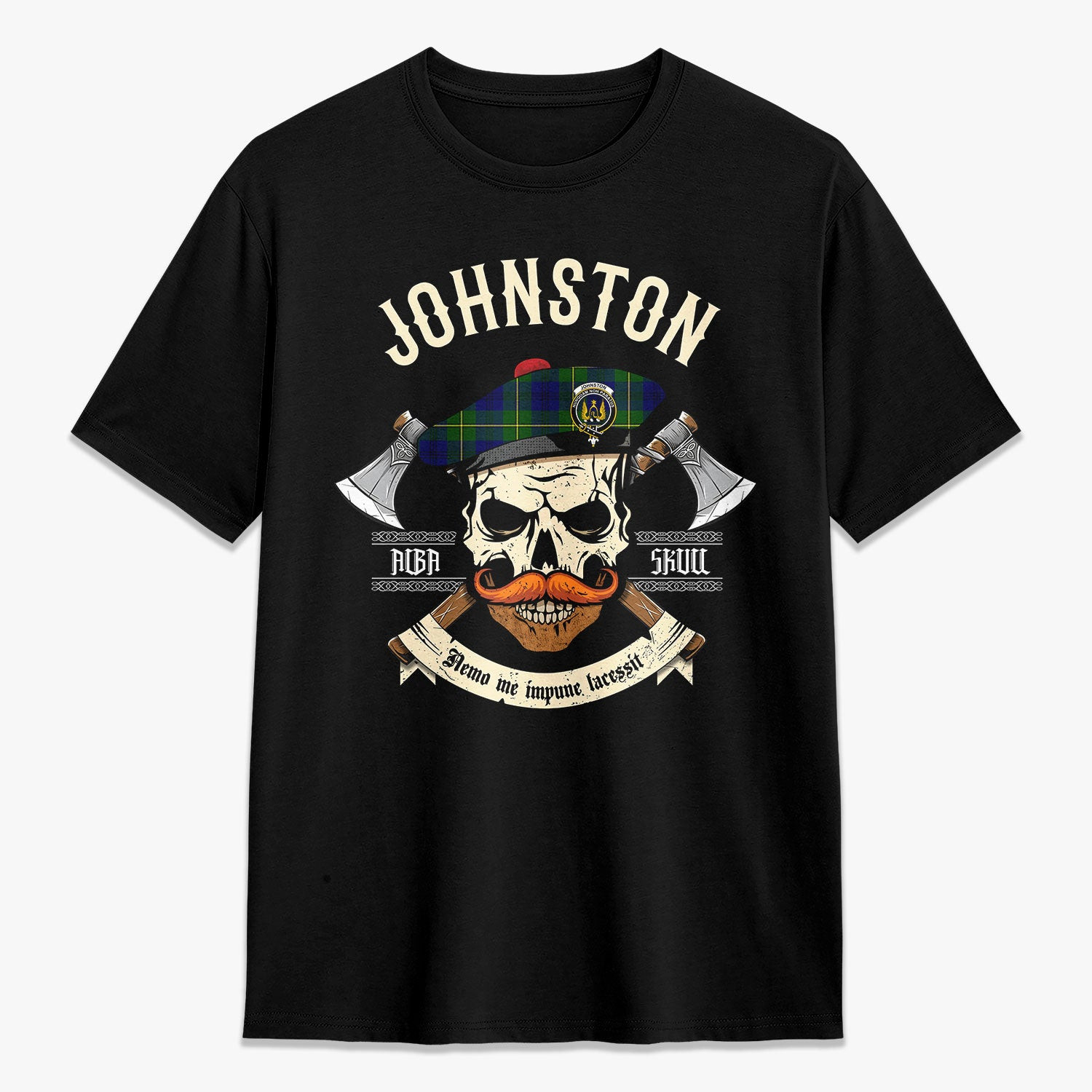 ScotsTee Shop Scottish Johnston Modern Crest Tartan T-shirt Alba Skull Style