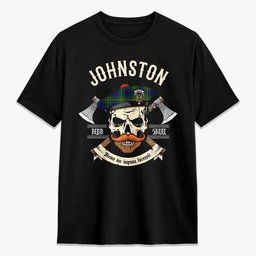 ScotsTee Shop Scottish Johnston Modern Crest Tartan T-shirt Alba Skull Style