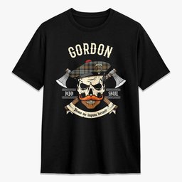 ScotsTee Shop Scottish Gordon Weathered Crest Tartan T-shirt Alba Skull Style