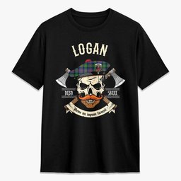 ScotsTee Shop Scottish Logan Ancient Crest Tartan T-shirt Alba Skull Style