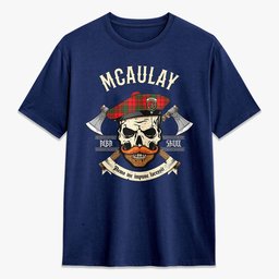 ScotsTee Shop Scottish McAulay Modern Crest Tartan T-shirt Alba Skull Style