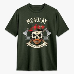 ScotsTee Shop Scottish McAulay Modern Crest Tartan T-shirt Alba Skull Style