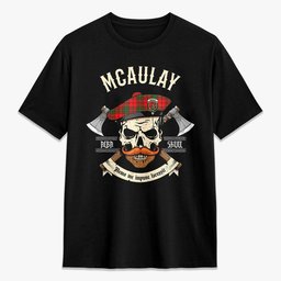 ScotsTee Shop Scottish McAulay Modern Crest Tartan T-shirt Alba Skull Style