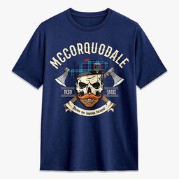 ScotsTee Shop Scottish McCorquodale Crest Tartan T-shirt Alba Skull Style