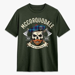 ScotsTee Shop Scottish McCorquodale Crest Tartan T-shirt Alba Skull Style