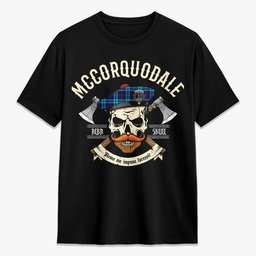 ScotsTee Shop Scottish McCorquodale Crest Tartan T-shirt Alba Skull Style
